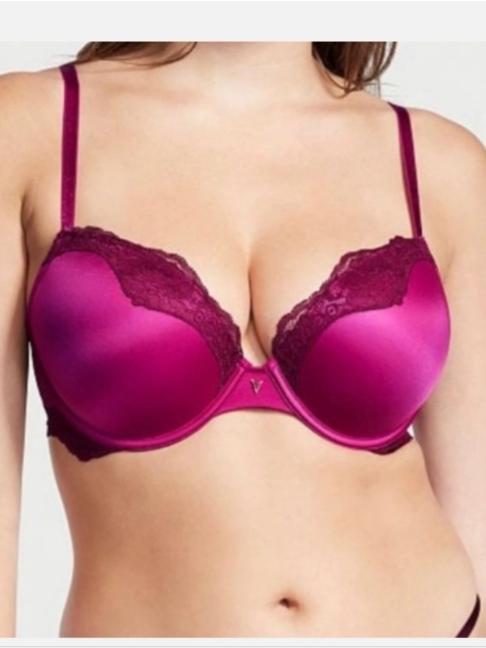 Victoria's Secret Very Sexy Push Up Bra With Lace Trim In Raspberry Cooler 38B